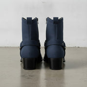 Men's Navy Blue Plain-Toe Suede Harness Boots