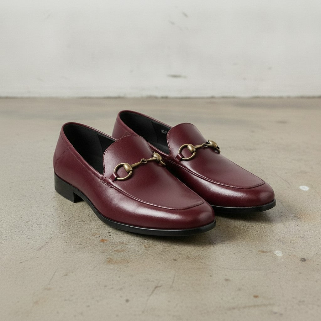 Men's Burgundy Apron-Toe Leather Bit Loafers