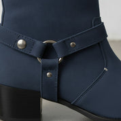 Men's Navy Blue Plain-Toe Suede Harness Boots