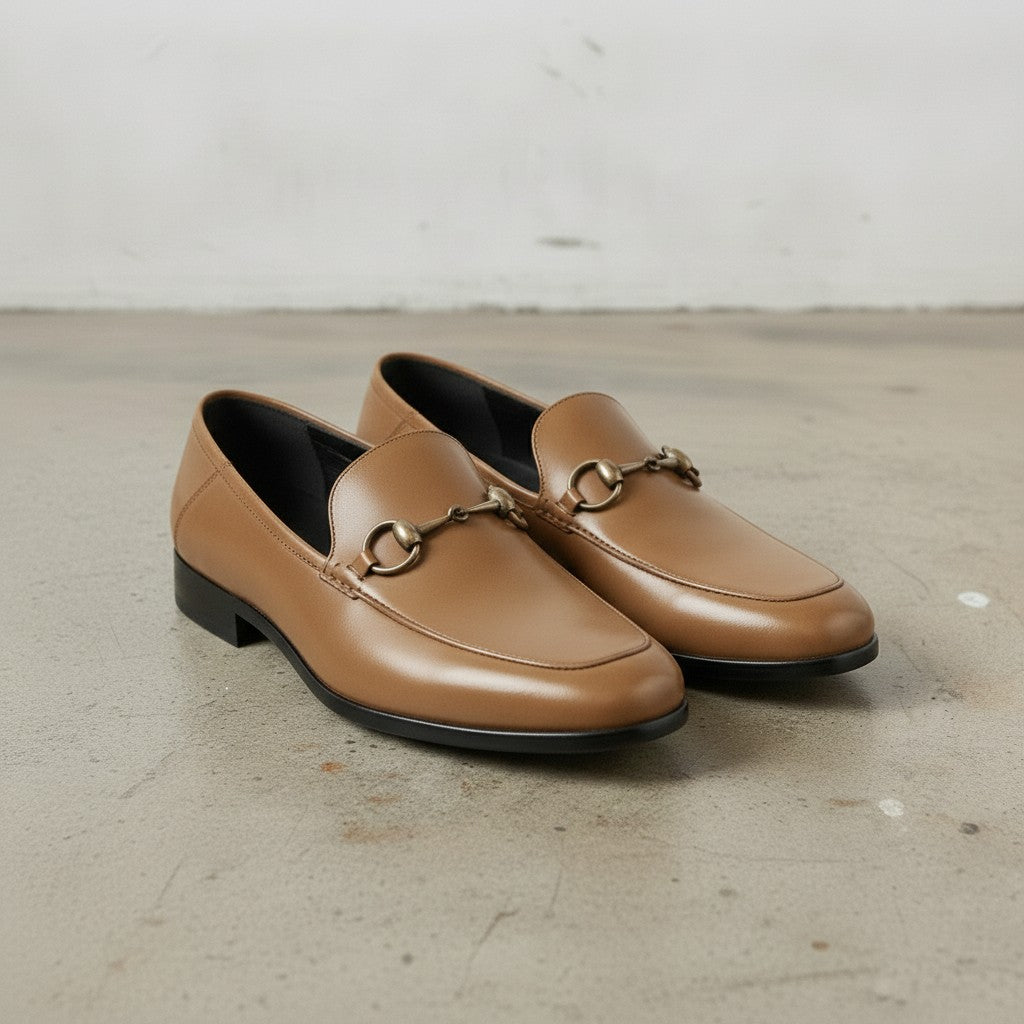 Men's Tan Apron-Toe Leather Bit Loafers