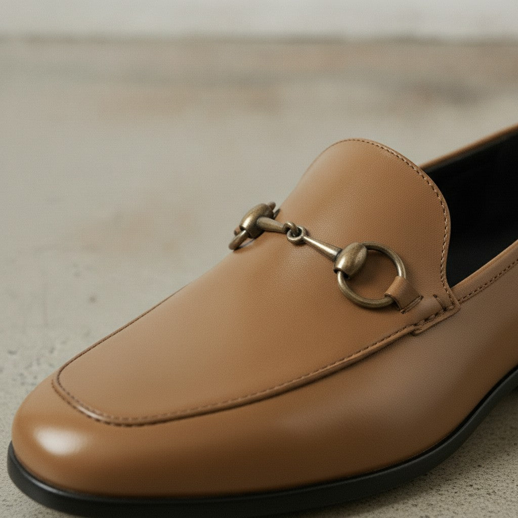 Men's Tan Apron-Toe Leather Bit Loafers