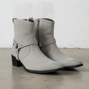 Men's Light Gray Plain-Toe Suede Harness Boots