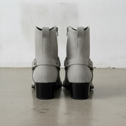 Men's Light Gray Plain-Toe Suede Harness Boots