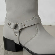 Men's Light Gray Plain-Toe Suede Harness Boots
