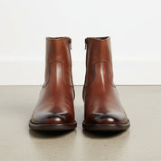 Men's Brown Plain-Toe Leather Ankle Biker Boots