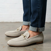 Men's Light Grey Apron-Toe Suede Bit Loafers