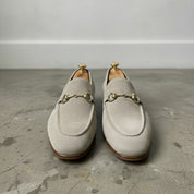 Men's Light Grey Apron-Toe Suede Bit Loafers