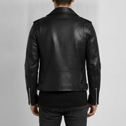 Men's Black Belted Leather Biker Jacket