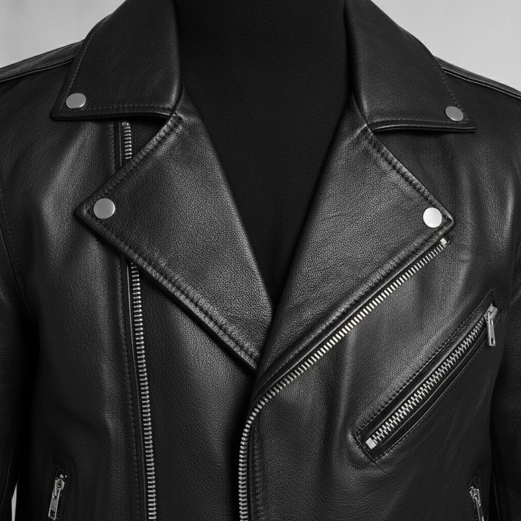 Men's Black Belted Leather Biker Jacket