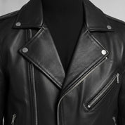 Men's Black Belted Leather Biker Jacket