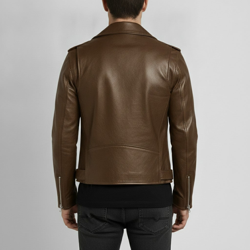 Men's Brown Belted Leather Biker Jacket