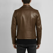 Men's Brown Belted Leather Biker Jacket