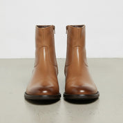 Men's Tan Plain-Toe Leather Ankle Biker Boots