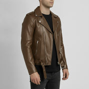 Men's Brown Belted Leather Biker Jacket