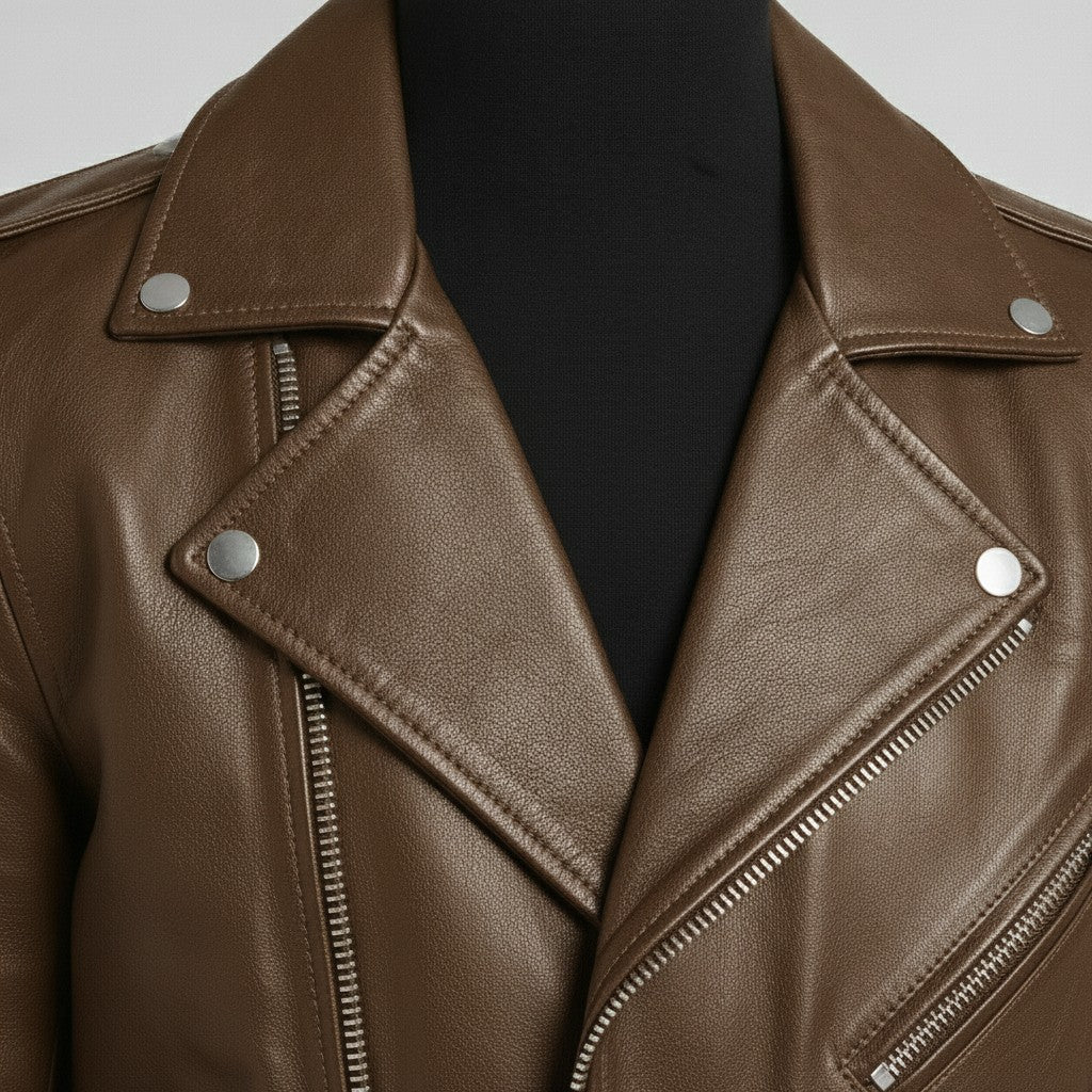 Men's Brown Belted Leather Biker Jacket
