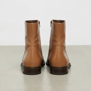 Men's Tan Plain-Toe Leather Ankle Biker Boots