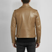 Men's Tan Belted Leather Biker Jacket
