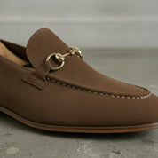 Men's Brown Apron-Toe Suede Bit Loafers