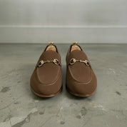 Men's Brown Apron-Toe Suede Bit Loafers