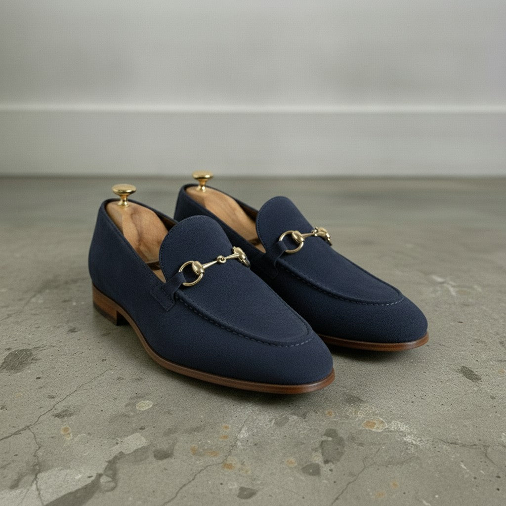 Men's Navy Blue Suede Bit Loafers