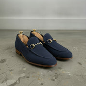 Men's Navy Blue Suede Bit Loafers