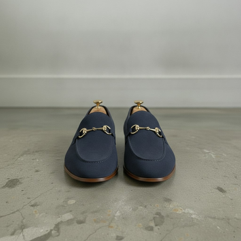 Men's Navy Blue Suede Bit Loafers