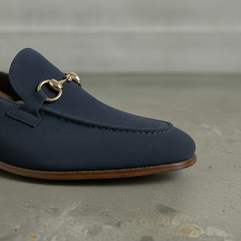 Men's Navy Blue Suede Bit Loafers