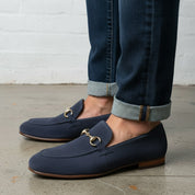 Men's Navy Blue Suede Bit Loafers