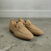 Men's Tan Apron-Toe Suede Bit Loafers