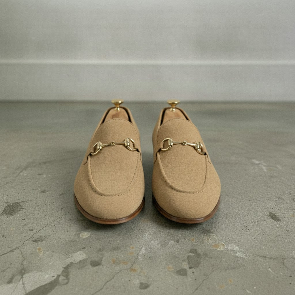 Men's Tan Apron-Toe Suede Bit Loafers