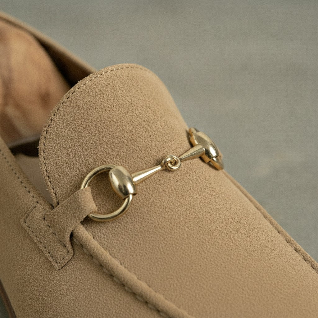 Men's Tan Apron-Toe Suede Bit Loafers