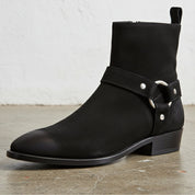 Men's Black Plain-Toe Suede Biker Boots — Brindle