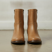 Men's Tan Plain-Toe Leather Biker Boots