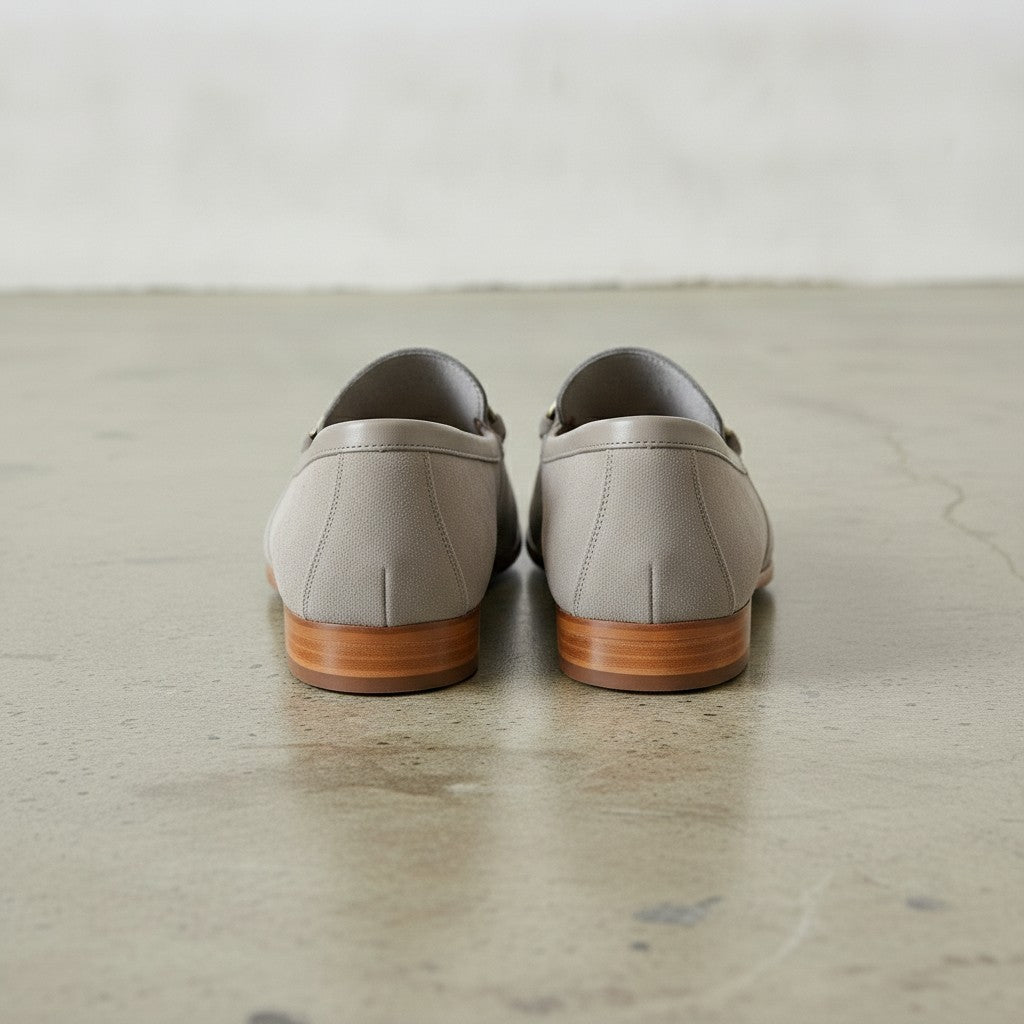 Men's Light Gray Apron-Toe Suede Bit Loafers