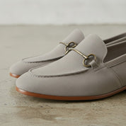 Men's Light Gray Apron-Toe Suede Bit Loafers