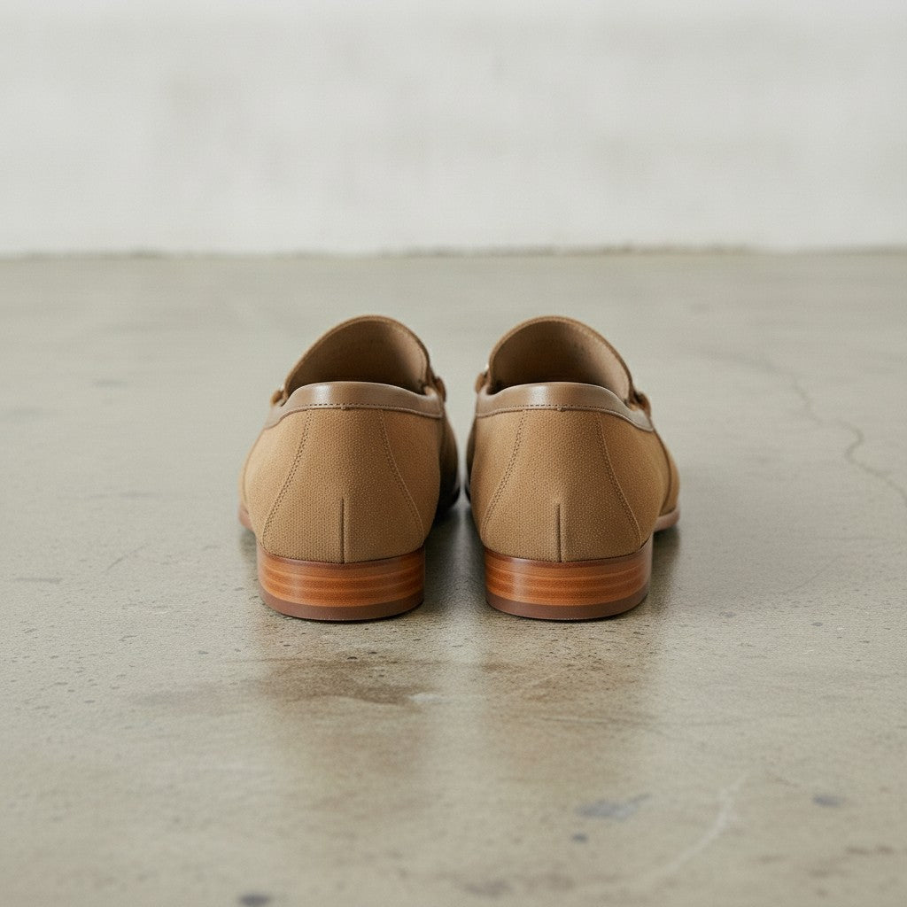 Men's Tan Apron-Toe Suede Bit Loafers