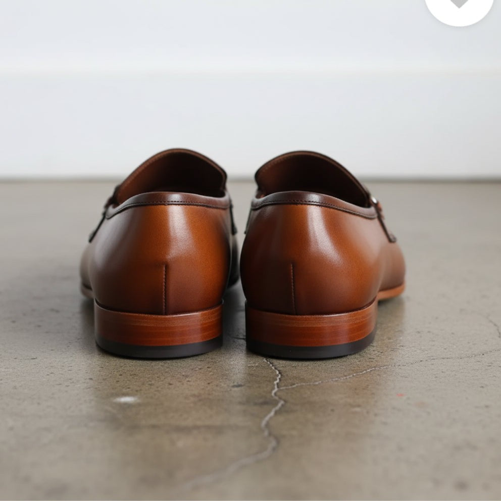 Men's Brown Plain-Toe Leather Bit Loafers — Adney