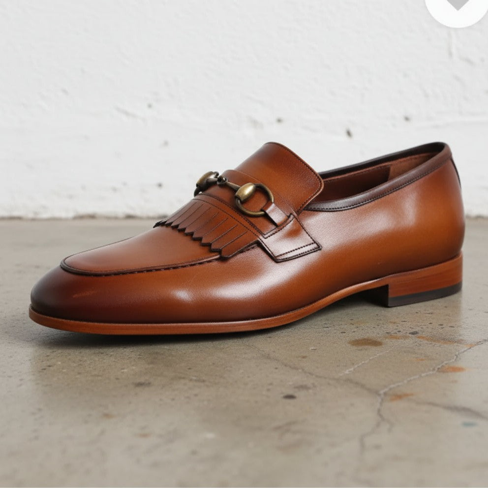 Men's Brown Plain-Toe Leather Bit Loafers