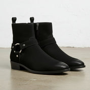 Men's Black Plain-Toe Suede Biker Boots — Brindle