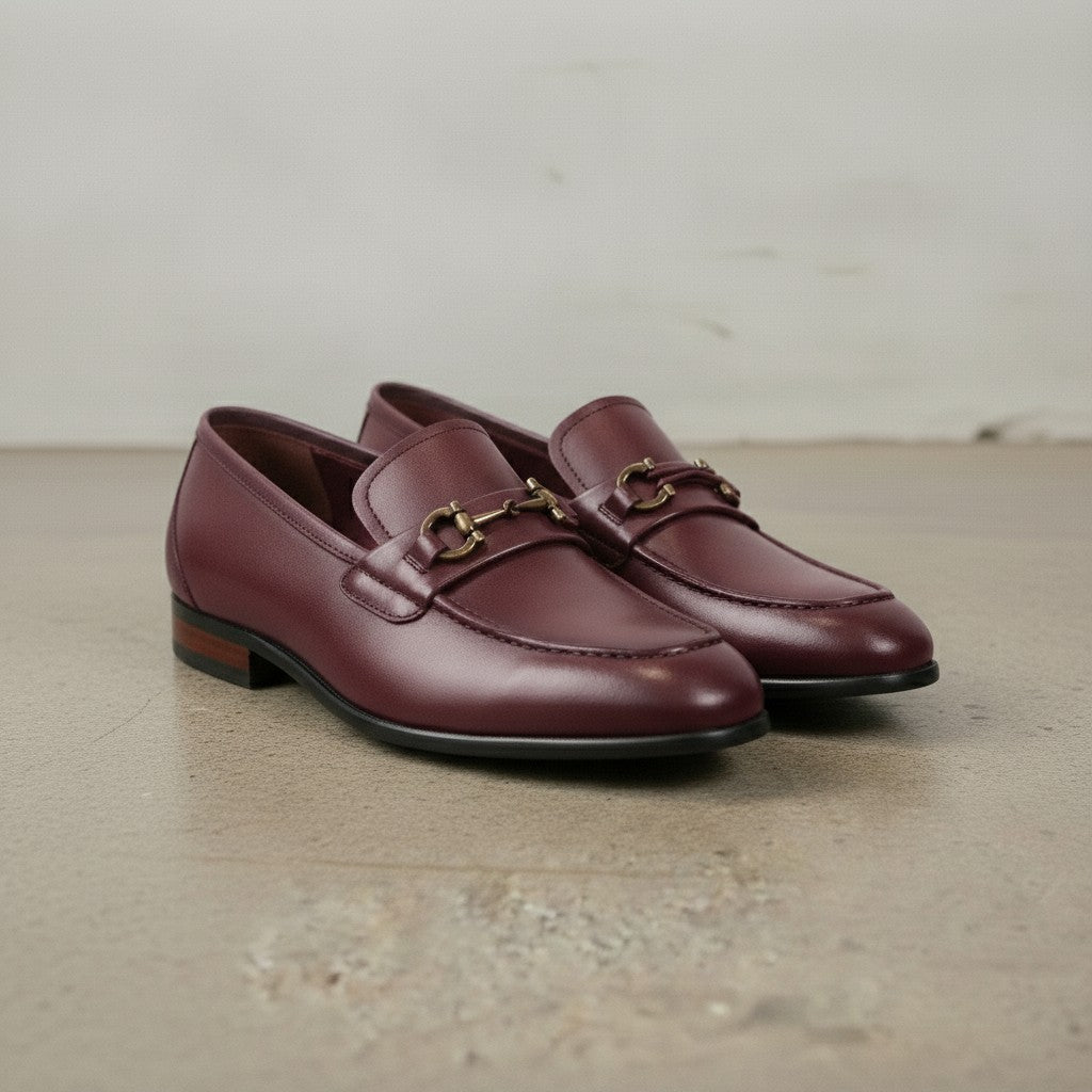 Men's Burgundy Apron-Toe Leather Bit Loafers