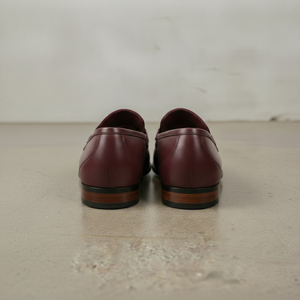 Men's Burgundy Apron-Toe Leather Bit Loafers