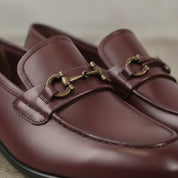 Men's Burgundy Apron-Toe Leather Bit Loafers