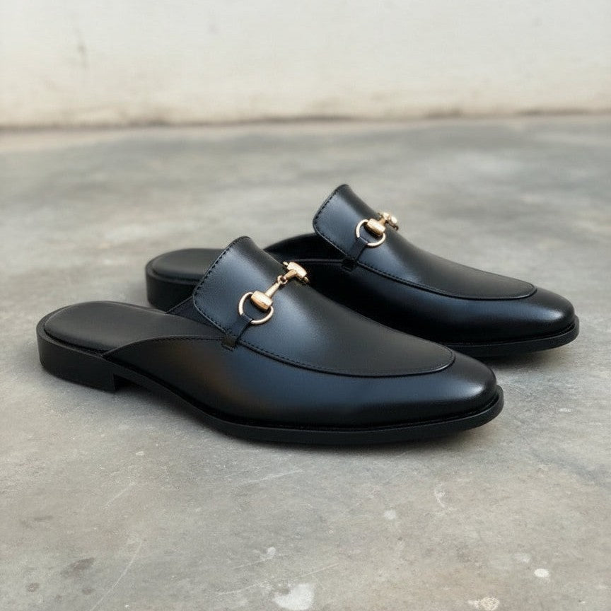 Men's Black Apron-Toe Leather Bit Loafers