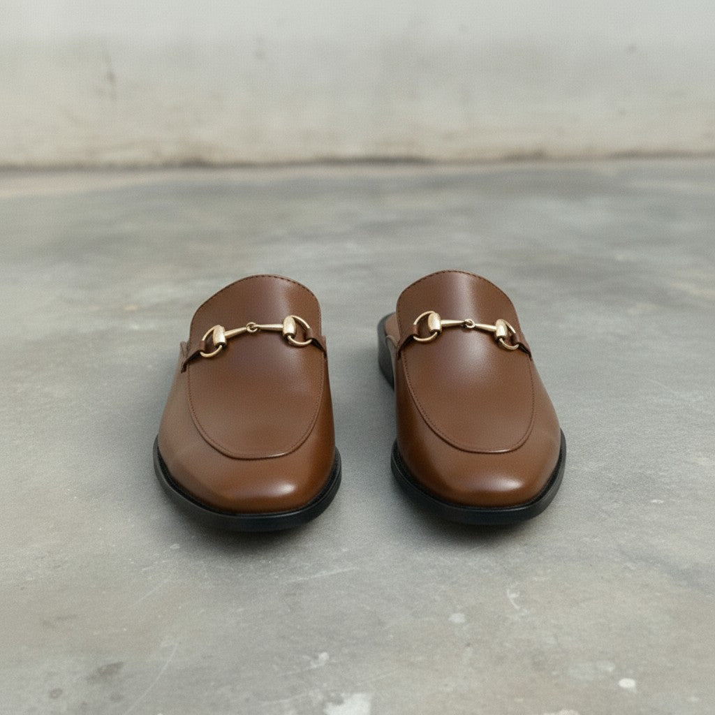 Men's Brown Apron-Toe Leather Bit Loafers