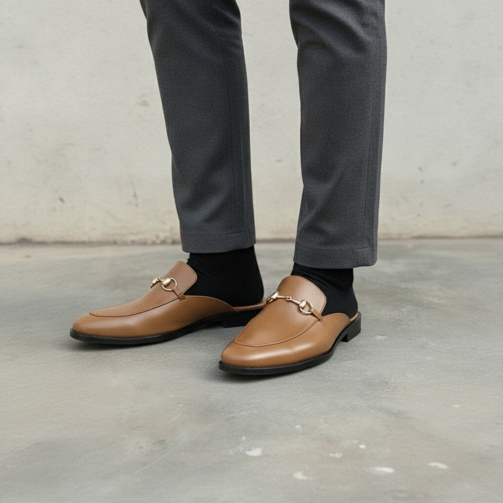 Men's Tan Apron-Toe Leather Bit Loafers