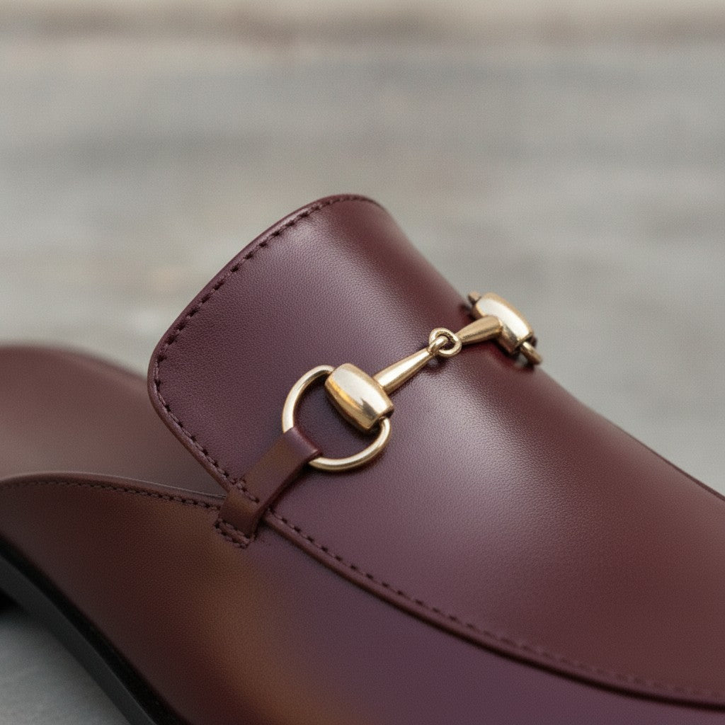 Men's Burgundy Apron-Toe Leather Bit Loafers