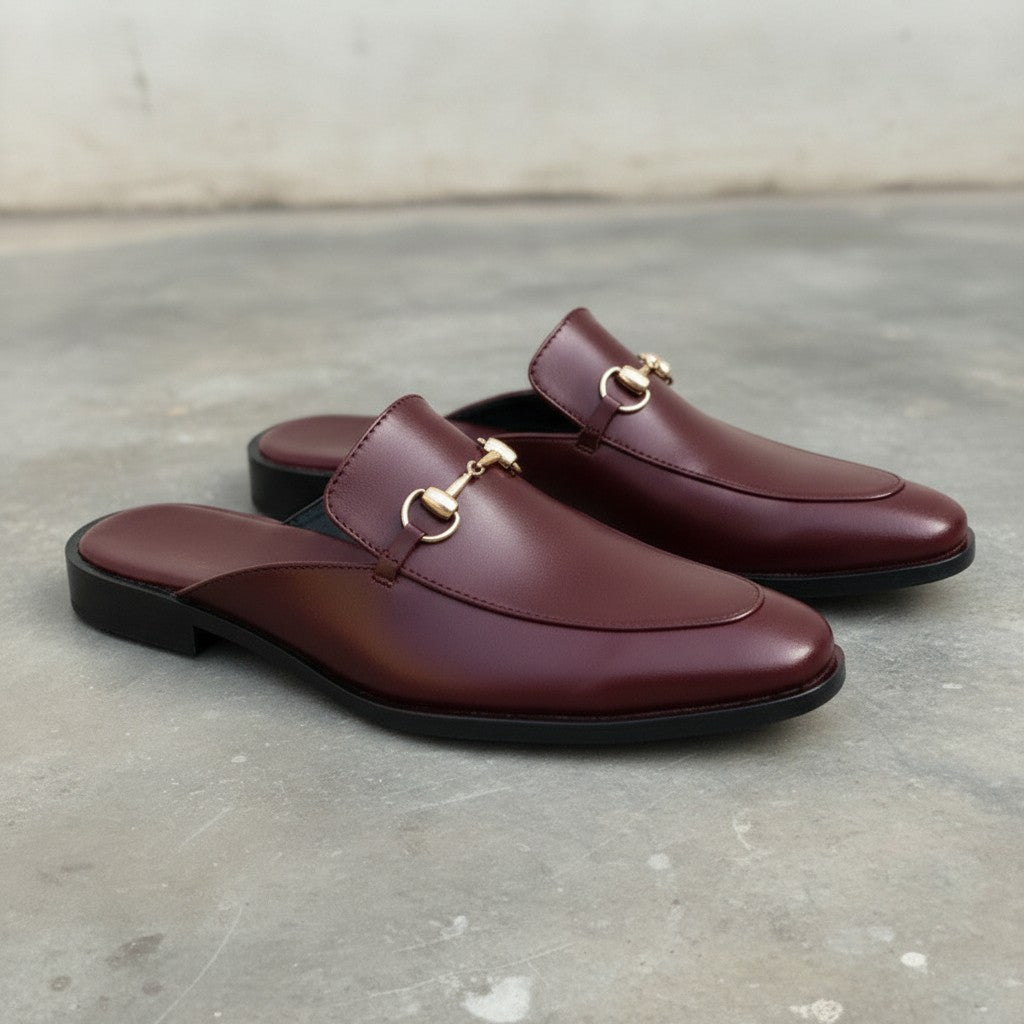 Men's Burgundy Apron-Toe Leather Bit Loafers