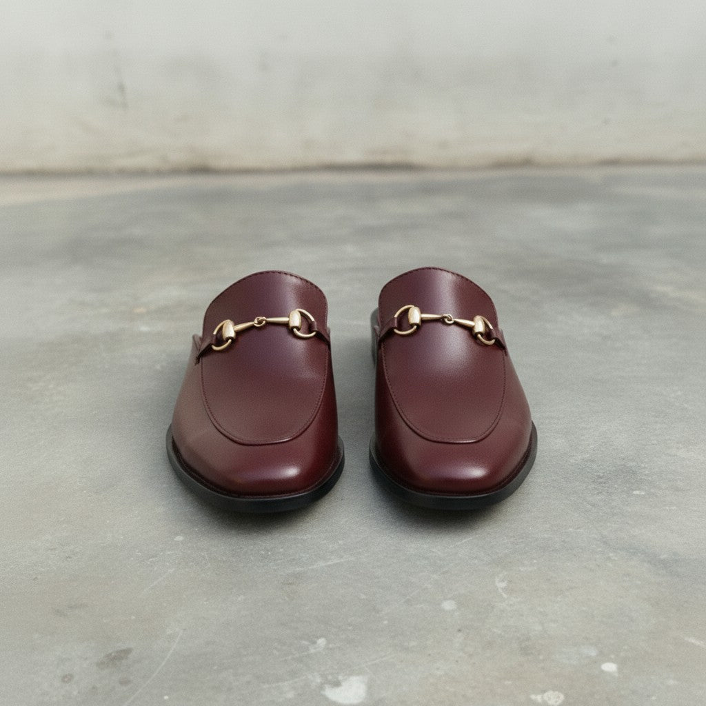 Men's Burgundy Apron-Toe Leather Bit Loafers