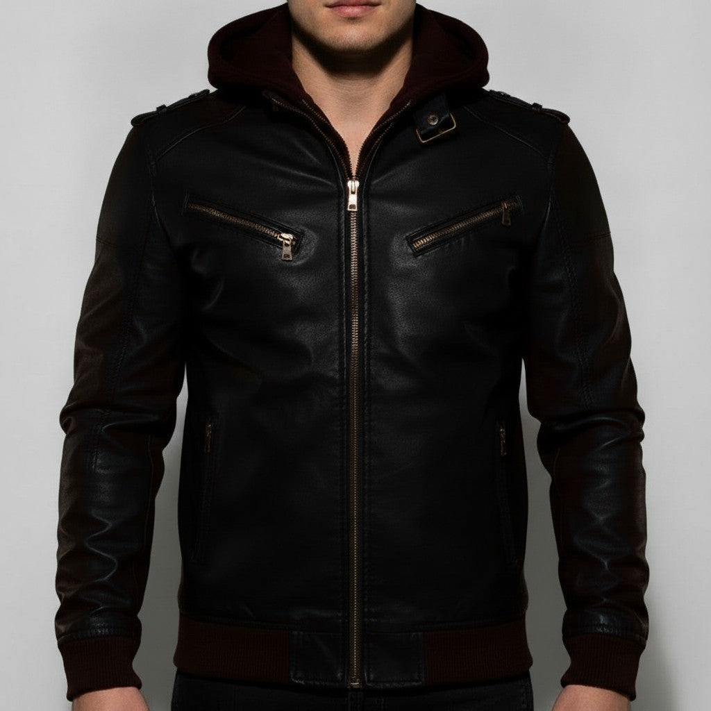 Men's Black Leather Biker Jacket
