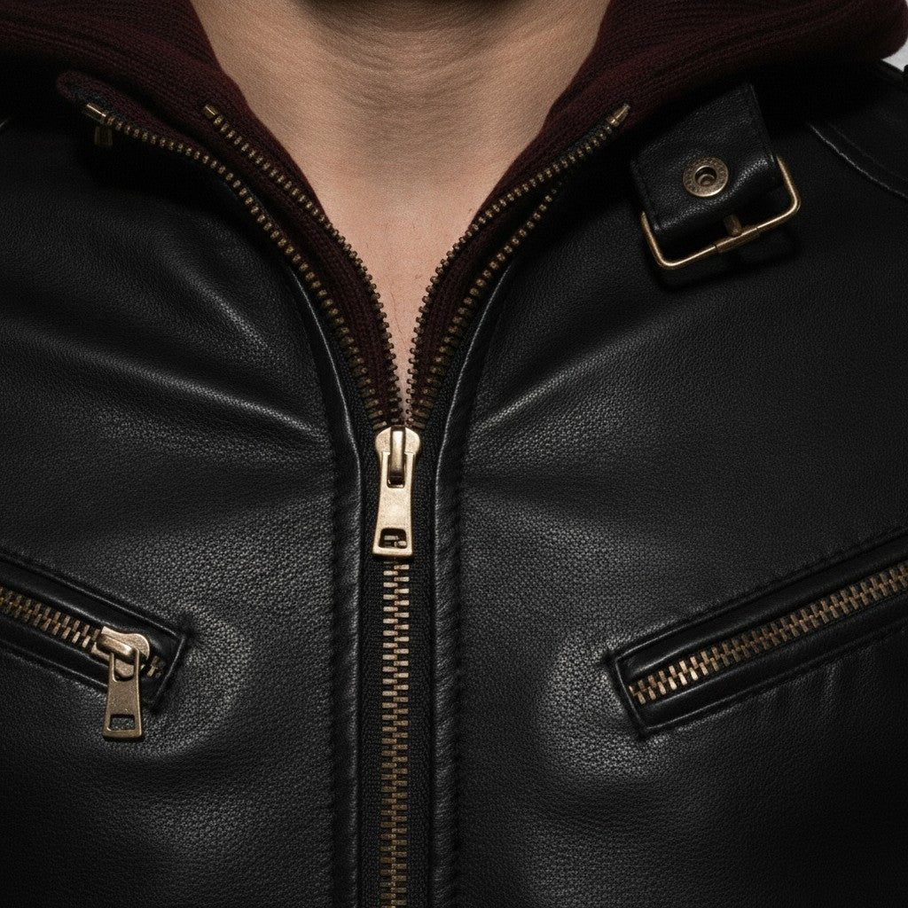 Men's Black Leather Biker Jacket